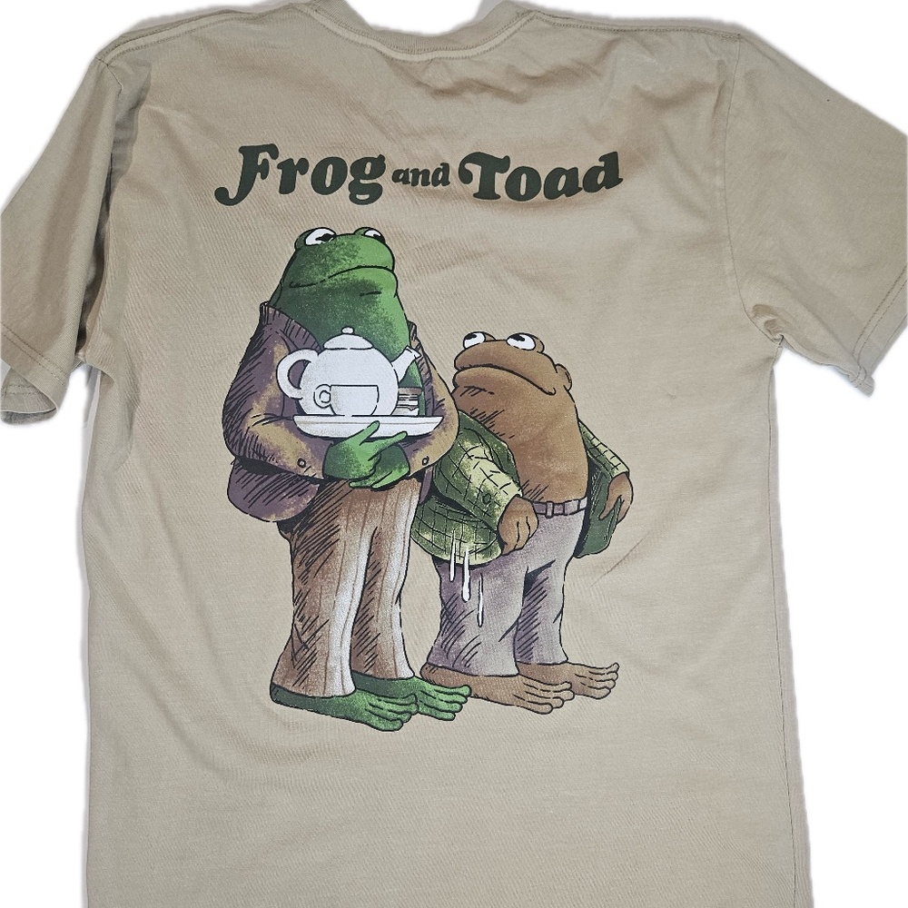 Frog and Toad Shirt Mens Medium Tan Pocket Tee Back Graphic‎ Licensed Cartoon